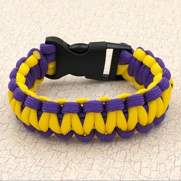 🍀 Purple & Yellow Paracord Emergency Cord Unisex Buckle Bracelet - Picture 4 of 5